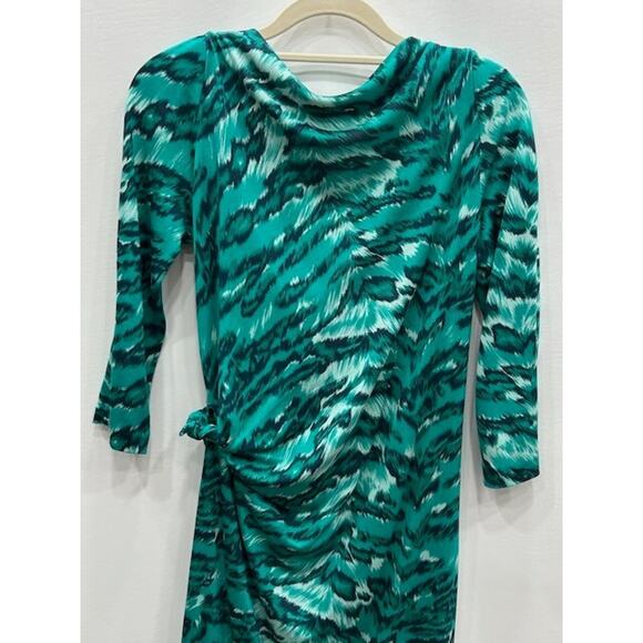 Diane Von Furstenberg Women's Oletta Tiger Faux Wrap Dress Green Black Size 2 - Picture 4 of 12